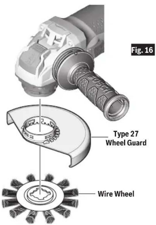 BOSCH GWX1350VSP - To install wire wheel (Fig. 16) - 2