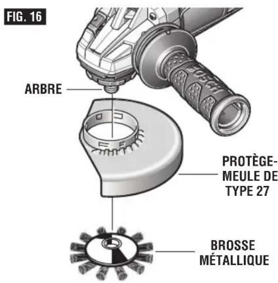 BOSCH GWS1360PD - Installation de la rosse métallique (fig. 16): - 1