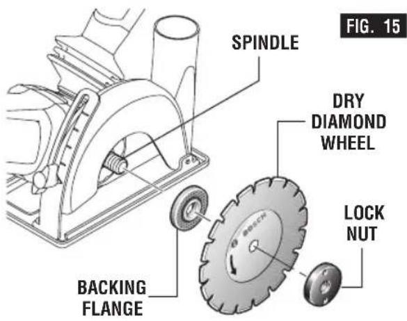 BOSCH GWS1360PD - Installing dry diamond wheel (Fig. 15): - 1