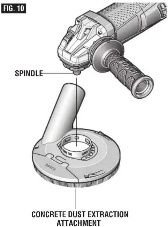 BOSCH GWS1360PD - To install concrete dust extraction attachment (Fig. 10): - 1