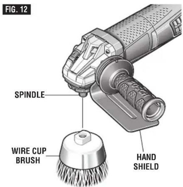 BOSCH GWS1360PD - To install wire cup brush (Fig. 12): - 1