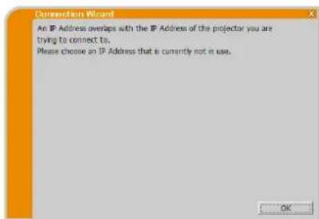 Christie LW551i - Melding 7: An IP Address overlaps with the IP Address of the projector you are trying to connect to. - 1