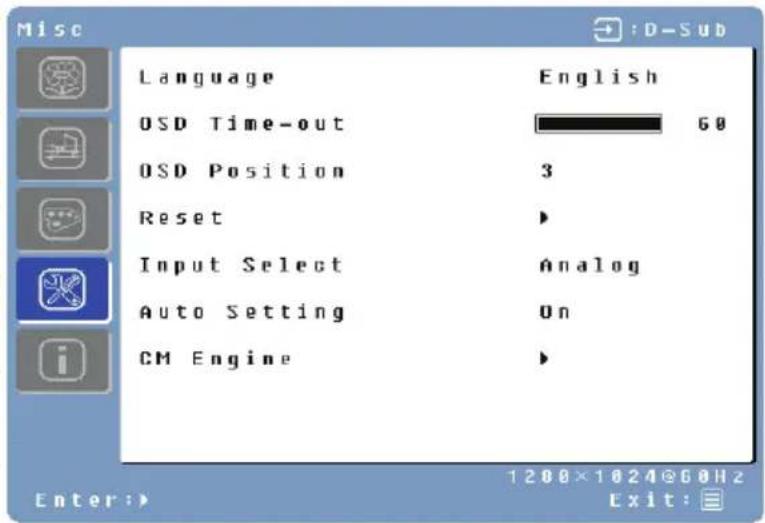 WESTINGHOUSE L1928NV - Menu Misc - 1