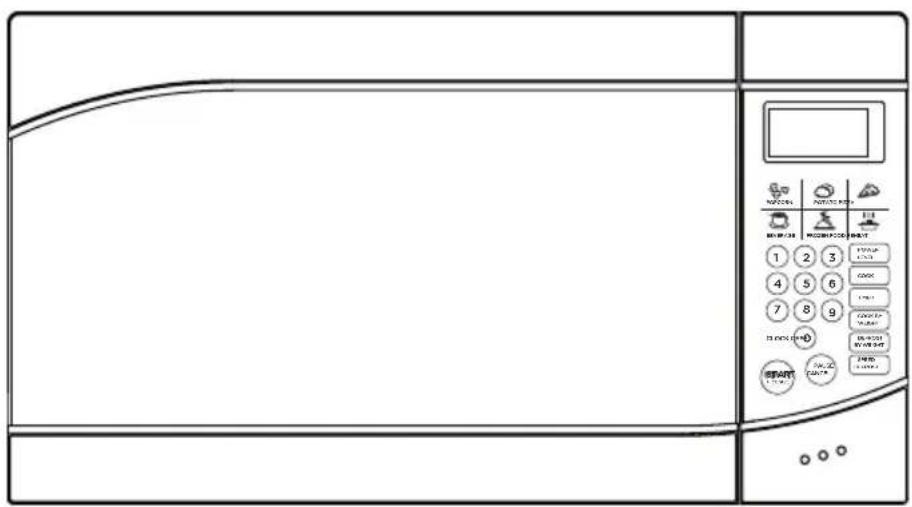 Line drawing of a microwave oven with control panel and indicator lights labeled in Chinese