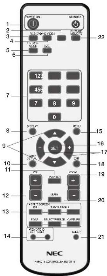 NEC PlasmaSync 42XC10 - Fernbedienungsfunktionen - 1