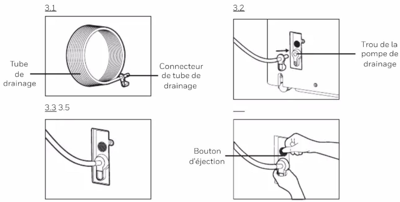 HONEYWELL DH70W - Drainage de l'eau en continu – Utilisez un tuyau d'arrosage (tuyau non inclus). - 1