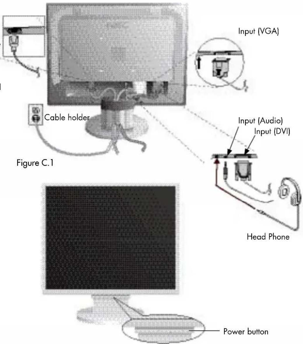 Input (VGA) Cable holder Input (Audio) Input (DVI) Figure C.1 Head Phone Power button
