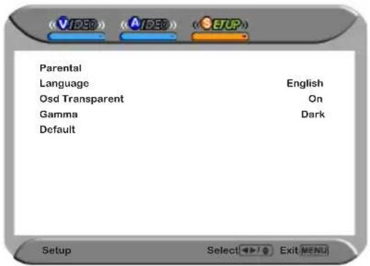 Parental Language English Osd Transparent On Gamma Dark Default Setup Select Exit MENU