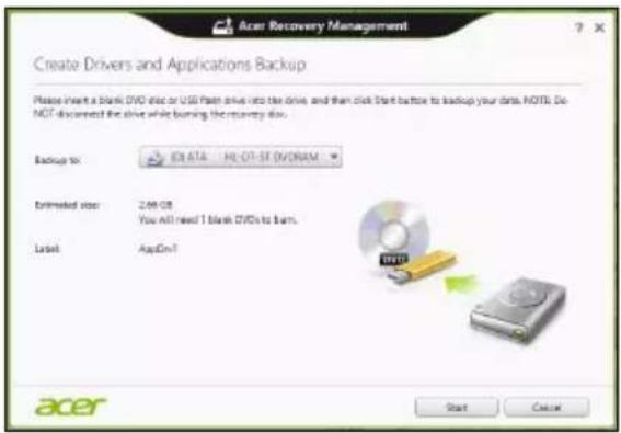 ACER Aspire Z3605 - Oprettelse af en sikkerhedskopi til drivere og programmer - 3