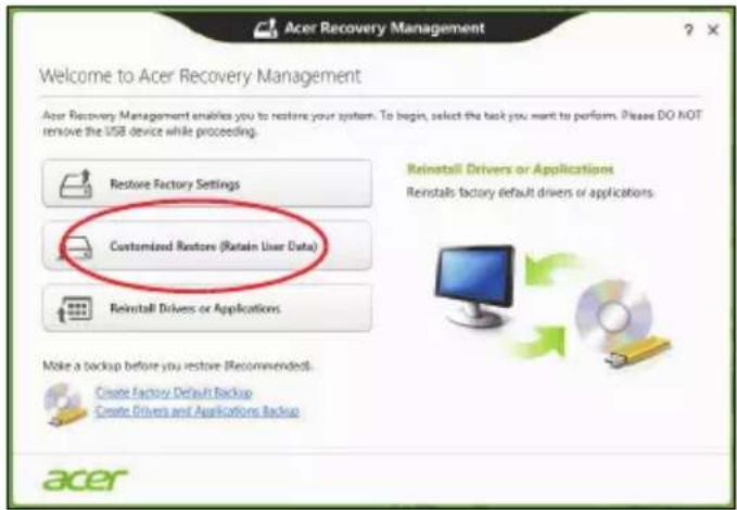ACER Aspire Z3605 - Click Customized Restore (Retain User Data). - 1