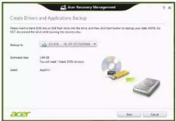 ACER Aspire Z3605 - Opprette en sikkerhetskopi for drivere og applikasjoner - 3