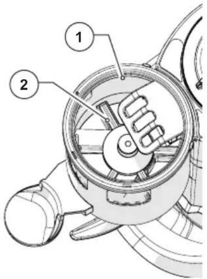 Technical diagram of a mechanical component with labeled parts 1 and 2