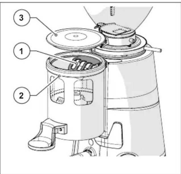Technical diagram of a mechanical device with numbered parts labeled 1, 2, and 3
