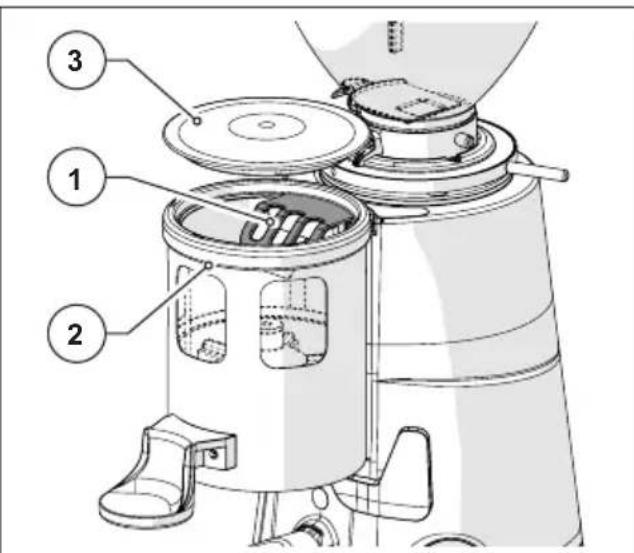 Technical diagram of a mechanical device with numbered components labeled 1, 2, and 3.