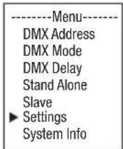 Cameo Root PAR 6 - IMPOSTAZIONI DI SISTEMA (Settings) - 1