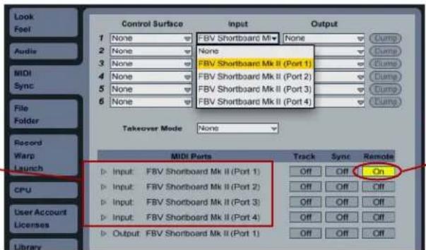 LINE 6 FBV Express MKII - Configuration du périphérique d'entrée MIDI d'Ableton Live - 1