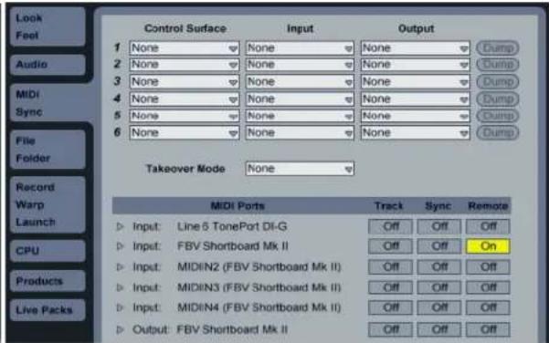 LINE 6 FBV Express MKII - Configuration du périphérique d'entrée MIDI d'Ableton Live - 3