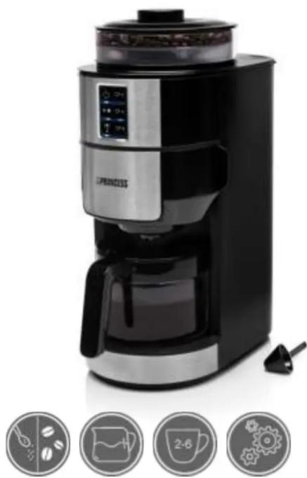 PRINCESS Grind & Brew 249408 - Cafetière compacte avec broyeur intégré - - 1