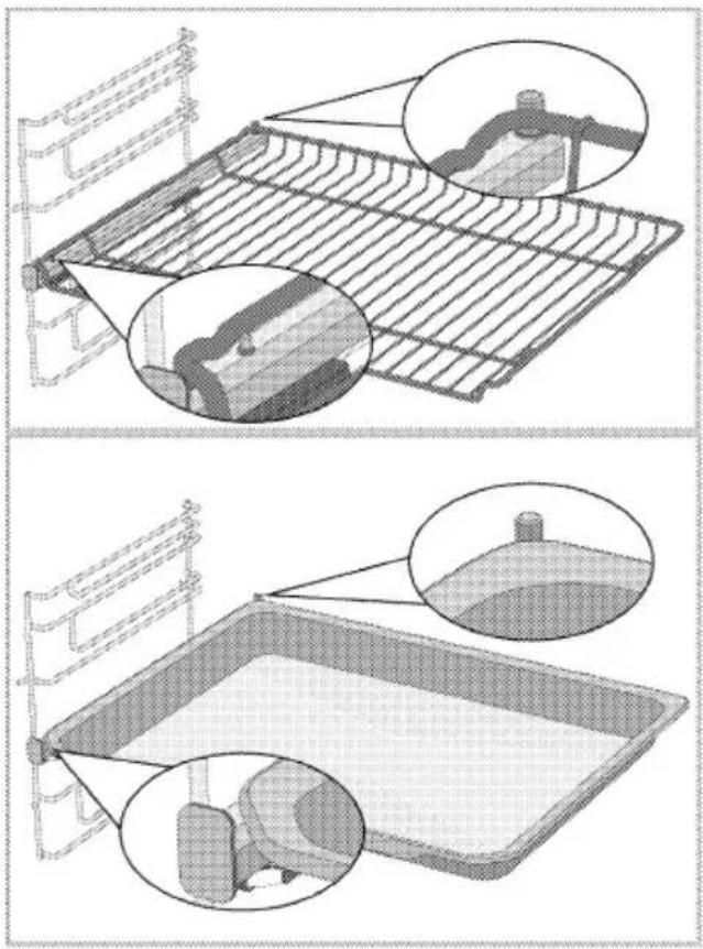 GRUNDIG GEBM11300XC - Mise en place appropriée de la grille métallique et du plateau sur les rails télescopiquesModèles à étagères grillagées et rails télescopiques - 1