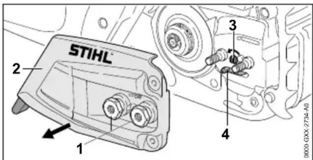 STIHL MS 400 CM - Montaggio della spranga di guida e della catena della sega - 1