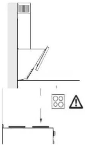 Technical diagram showing a mechanical assembly with warning symbols and a warning icon, likely illustrating a safety or hazard detection mechanism.