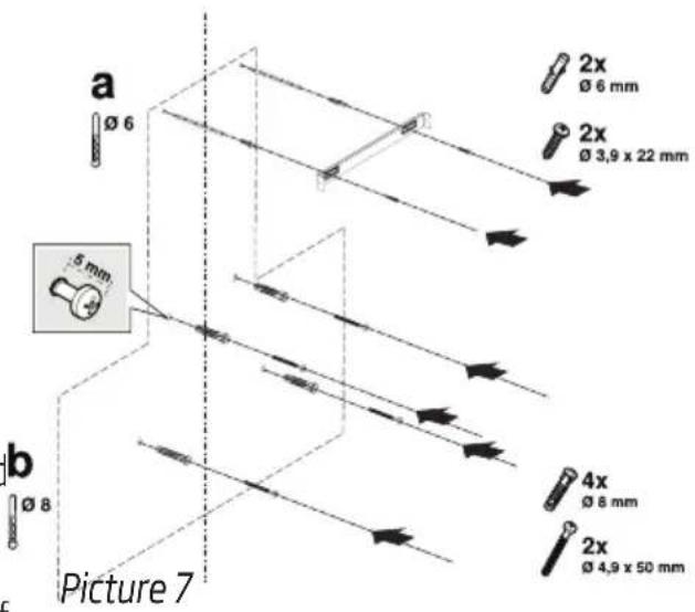 a Ø 6 2x Ø 6 mm 2x Ø 3,9 x 22 mm 5 mm b Ø 8 Picture 7 4x Ø 8 mm 2x Ø 4,9 x 50 mm