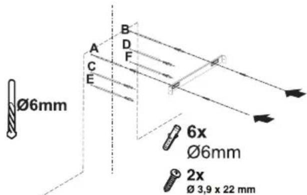 Ø6mm A B D F C E 6x Ø6mm 2x Ø 3,9 x 22 mm