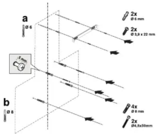 a Ø 6 2x Ø 6 mm 2x Ø 3,9 x 22 mm 5 mm b Ø 8 4x Ø 8 mm 2x Ø4,8x50mm