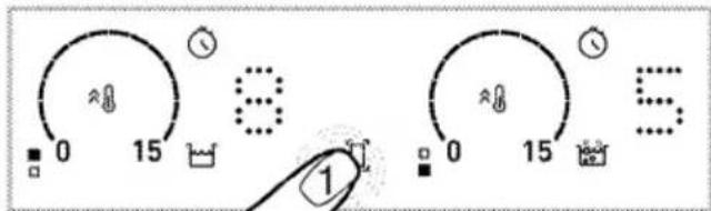 GRUNDIG GIEI638980INH - Allumage de la plaque de cuisson à grande surface pendant qu'une ou les deux plaques de cuisson de gauche fonctionnent Cela varie selon le modèle de l'appareil. Il se peut qu'il ne soit pas disponible pour votre appareil. - 1