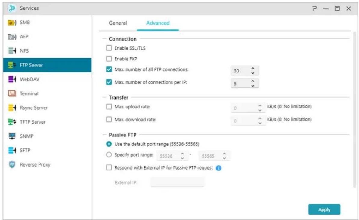 Asustor AS3304T - Répondre avec IP externe pour demande FTP passif: - 1