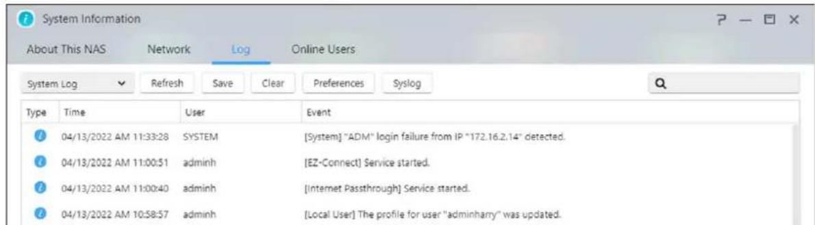 Asustor AS3304T - Journal d'accès au fichier : - 1
