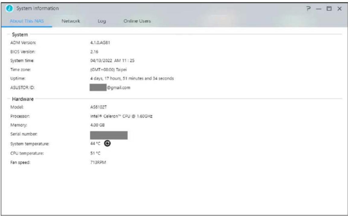 Asustor AS3304T - Informations système - 1
