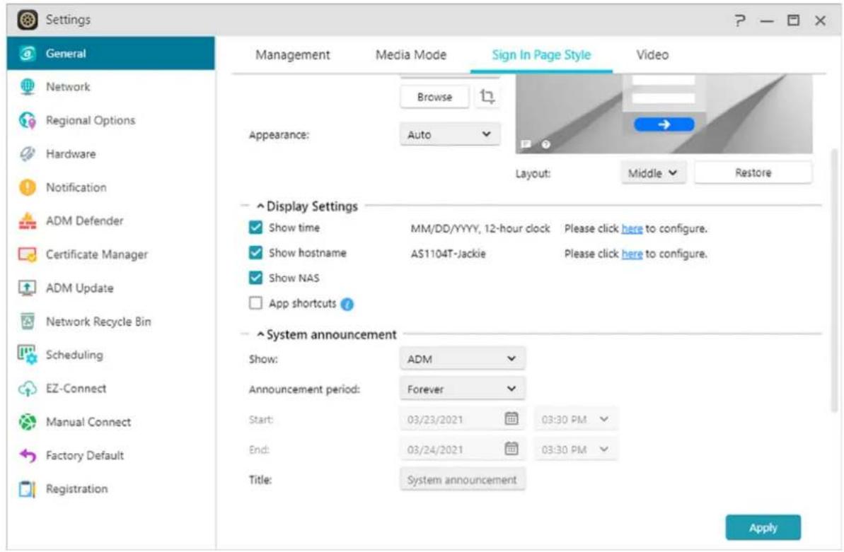 Asustor AS3304T - Paramètres d'affichage: - 1