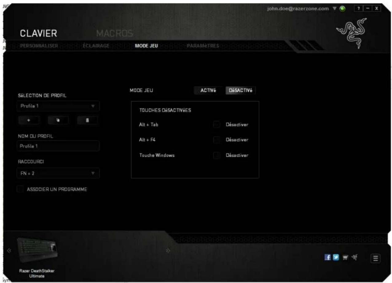 RAZER DeathStalker Ultimate - Onglet Mode Jeu - 1