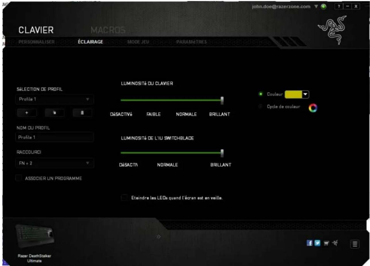 RAZER DeathStalker Ultimate - Onglet Éclairage - 1