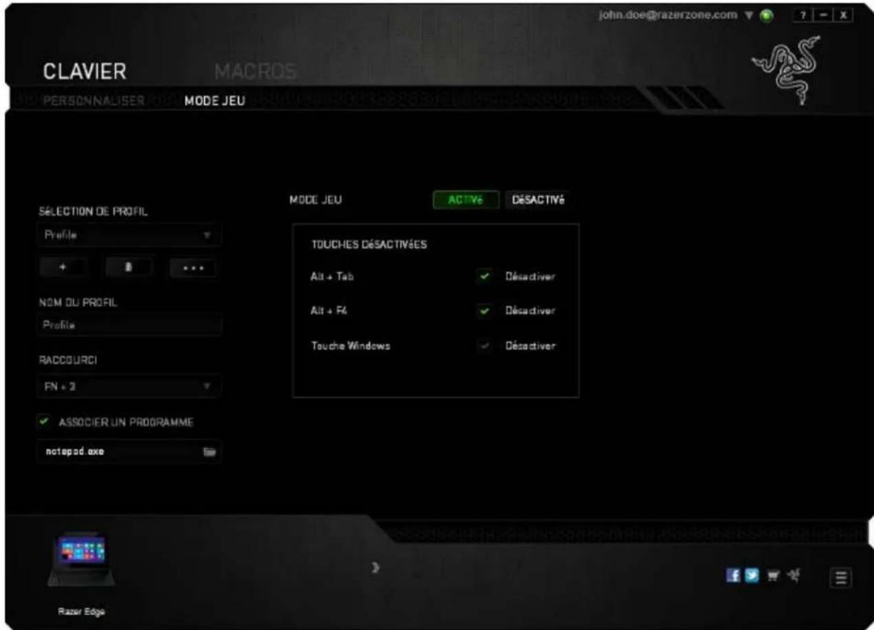 RAZER Edge Keyboard Dock - Onglet Mode Jeu - 1
