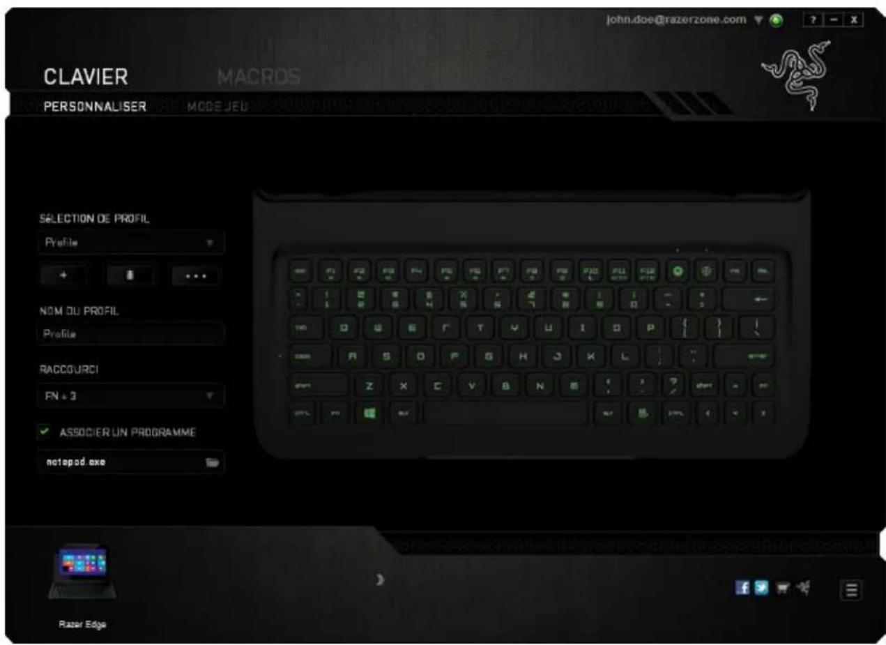 RAZER Edge Keyboard Dock - Onglet Personaliser - 1