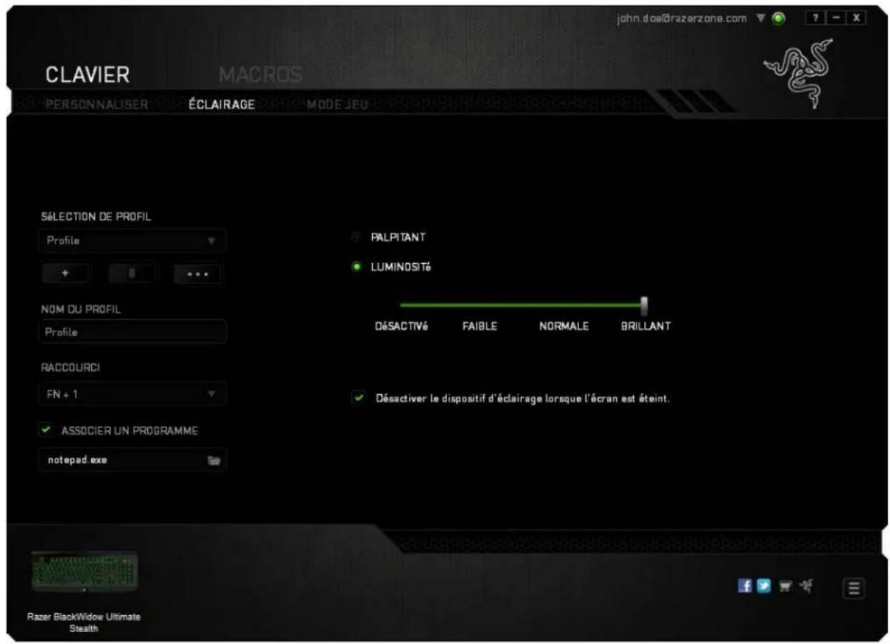 RAZER BlackWidow Ultimate Stealth - Onglet Éclairage - 1