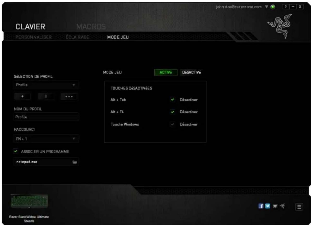 RAZER BlackWidow Ultimate Stealth - Onglet Mode Jeu - 1