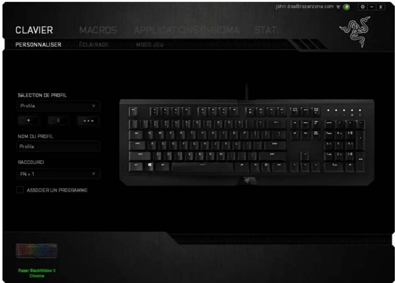 RAZER BlackWidow X Chroma - Onglet Personaliser - 1