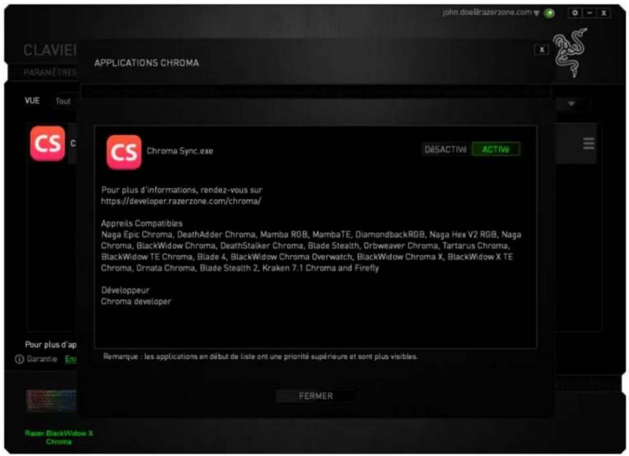RAZER BlackWidow X Chroma - ONGLET LIST DES APPLICATIONS - 3
