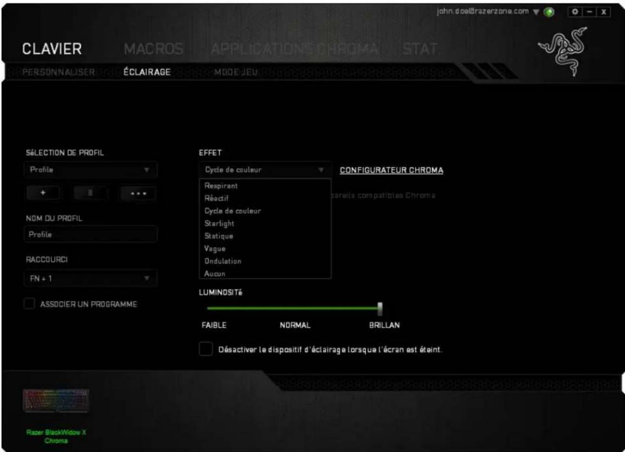 RAZER BlackWidow X Chroma - Onglet Éclairage - 3