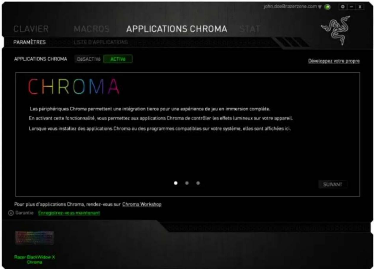 RAZER BlackWidow X Chroma - ONGLET PARAMÉTRES - 1