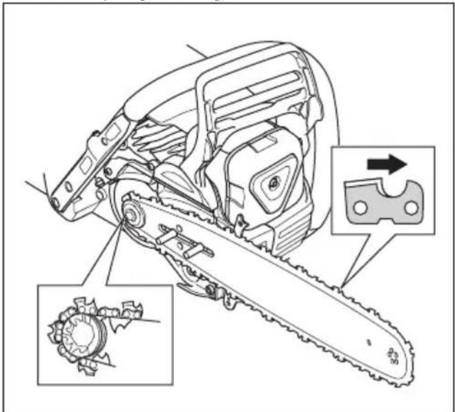 HUSQVARNA 592 XP - To assemble the guide bar and saw chain - 3