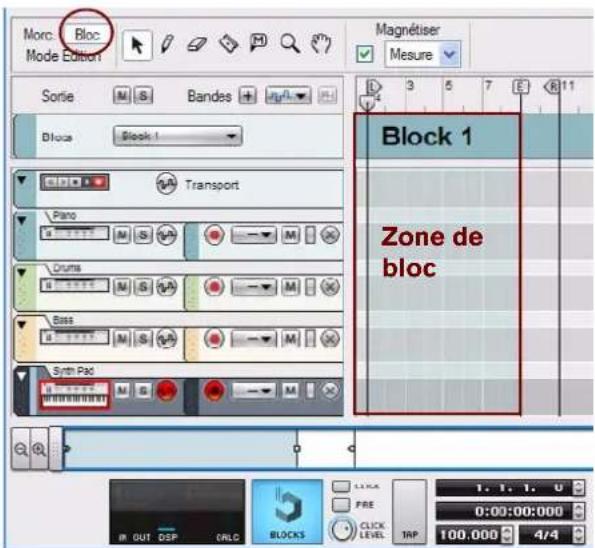 PROPELLERHEAD Reason 6.0 - Cliquez sur le bouton Bloc dans la barre d'outils pour passer en mode Bloc. - 1