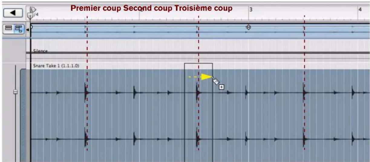 PROPELLERHEAD Reason 6.0 - Maintenez enforcée la touche [Ctrl](Win) ou [Option](Mac) et copiez balayez la zone entourant le second coup de caisse claire. - 1