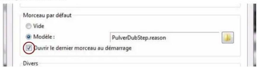 PROPELLERHEAD Reason 6.0 - Ouvrir le dernier morceau au démarrage du programme - 1