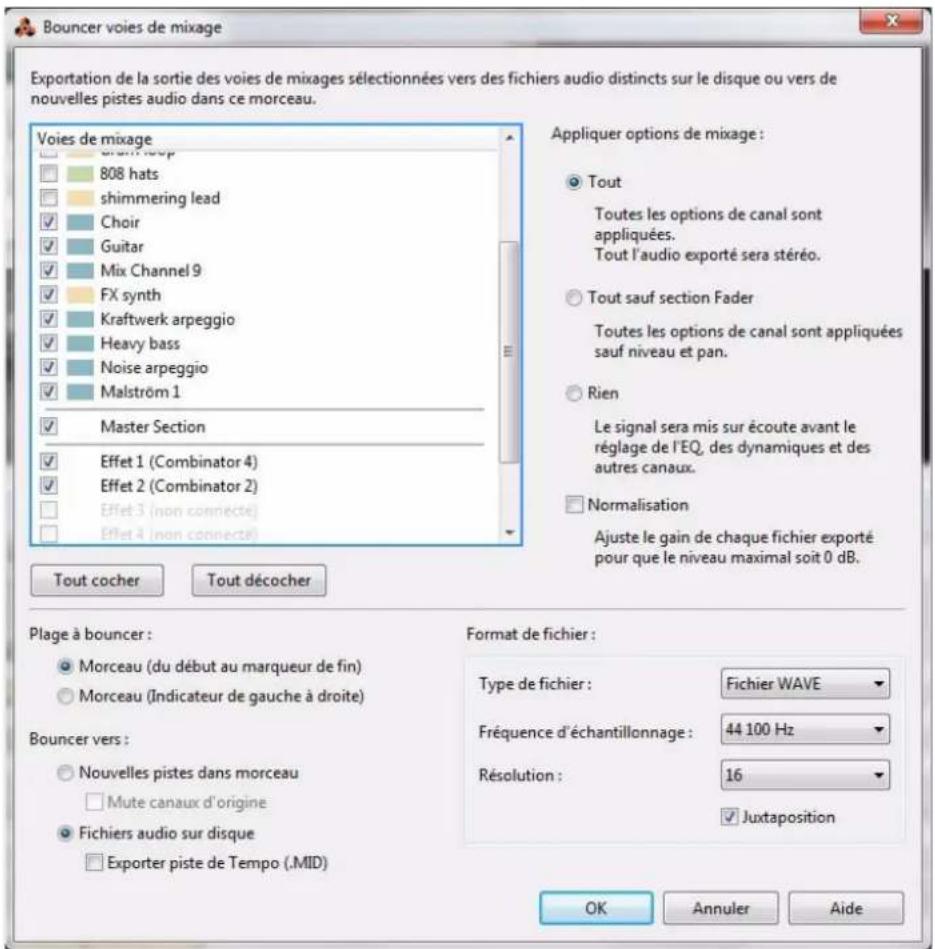 PROPELLERHEAD Reason 6.0 - Sélectionnéz « Bouncer les voies de mixage... » dans le menu Fichier. - 1
