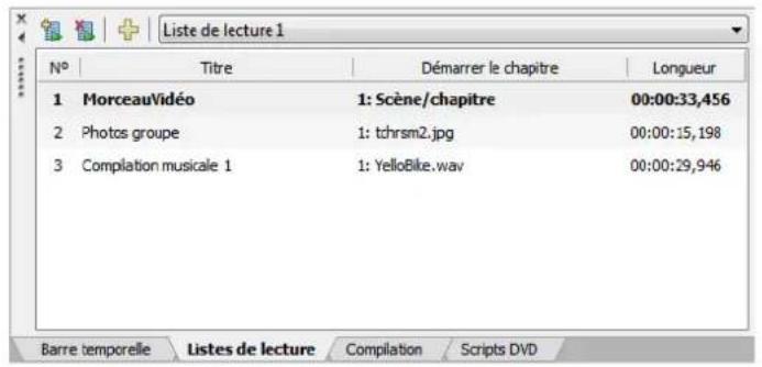 SONY Vegas DVD Architect - Fenêtre Listes de lecture (Ctrl+Alt+2) - 1