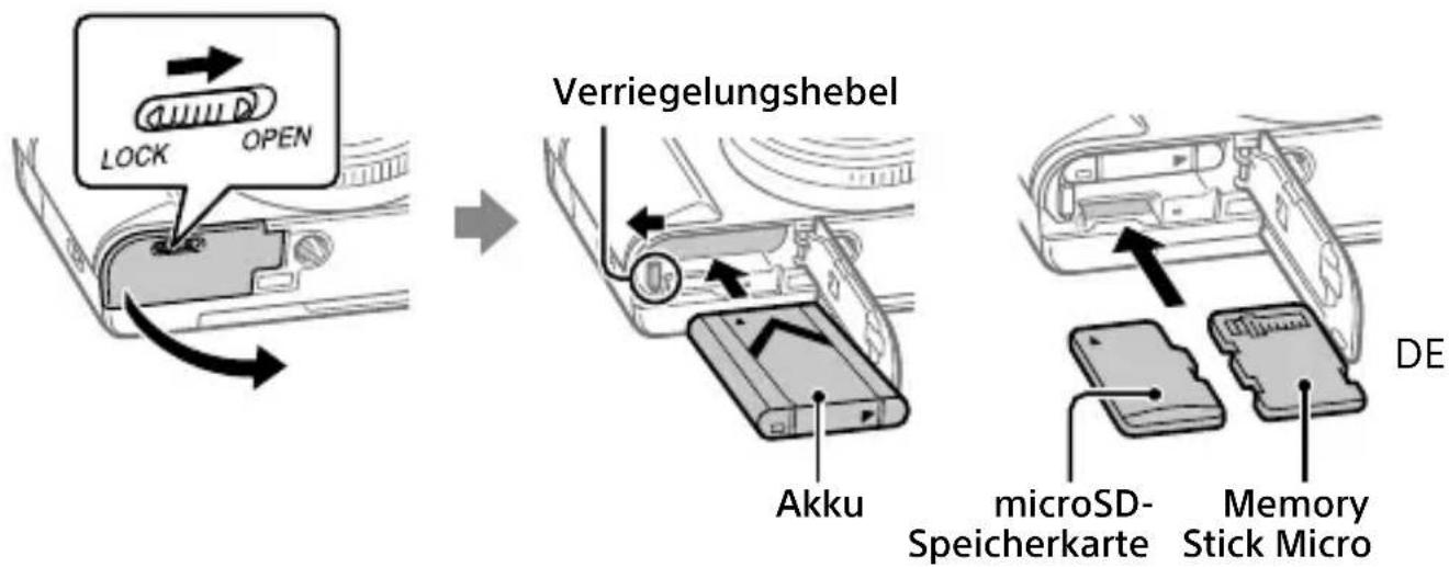 SONY Cybershot DSCWX700 - Einsetzen des Akkus (mitgeliefert)/der Speicherkarte (getrennt erhalten) in die Kamera - 1